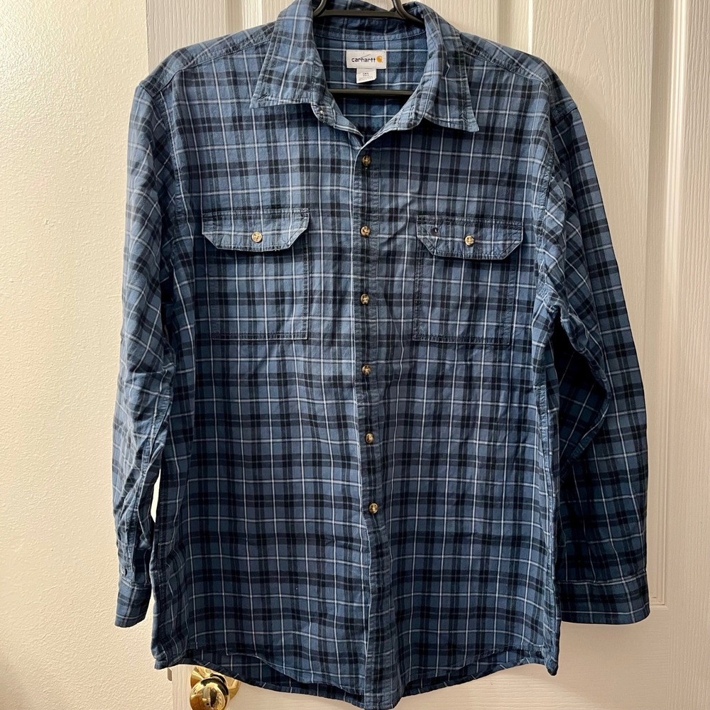 Carhartt Plaid Button Down Shirt Mens 3XL Tall Blue Plaid Lumberjack S253 IND